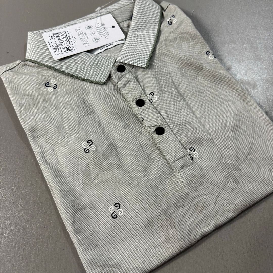 FOUR SQUARES PATTERNED POLO SHIRT-  GREY