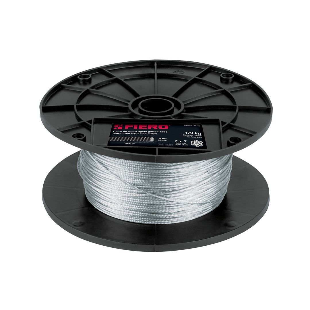 Metro de cable rígido 1/16' de acero 7x7 hilos, 300 m, FIERO