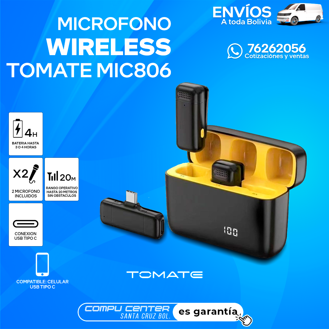 TOMATE MIC806 / WIRELESS / 2 MICROFONOS / USB TIPO C