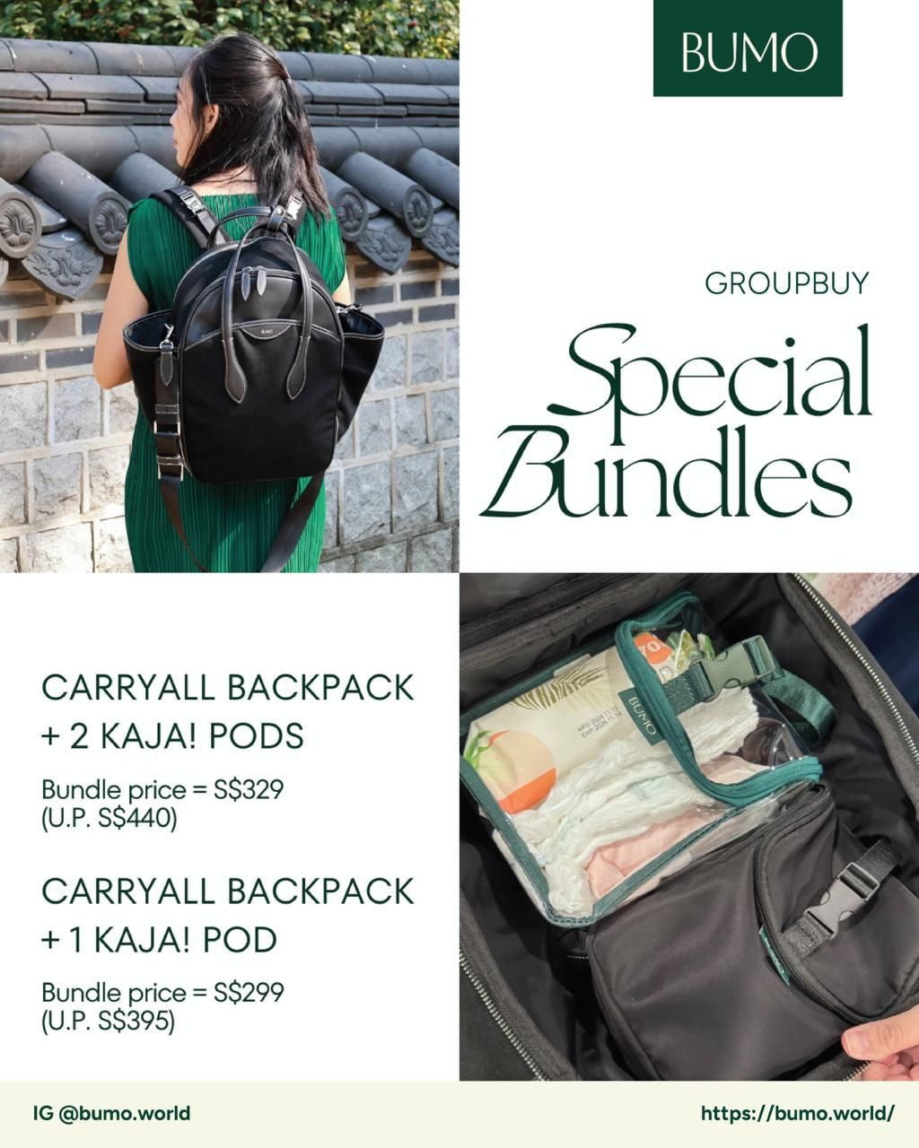 Bumo Carryall Backpack + Kaja Pod Special Groupbuy Bundles