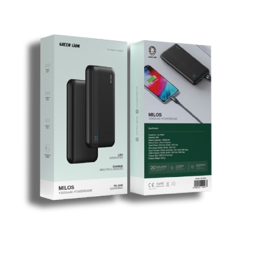 Green Lion Milos 10000mAh Power Bank PD 20W - Black