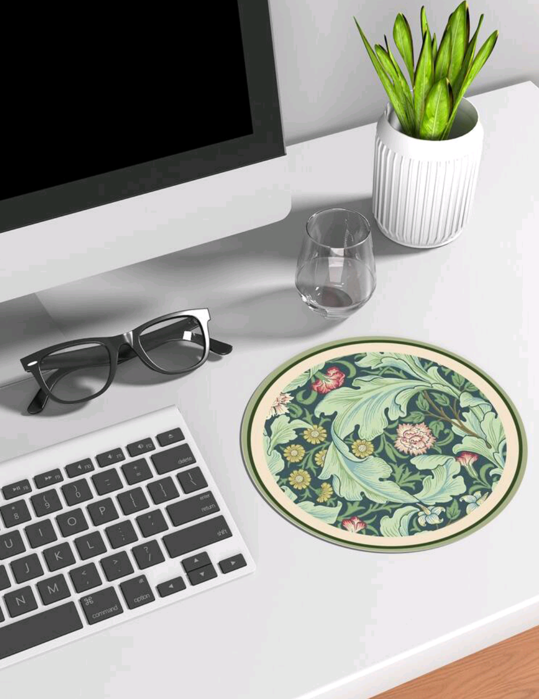 Round PU Leather Mouse Pad - Floral Print