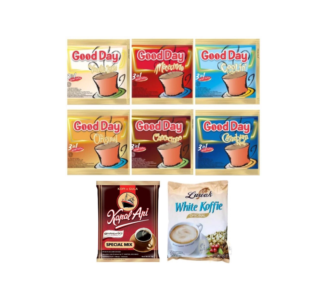 Bubuk Instan Kopi (Kapal Api, Luwak White Koffie, Good Day)