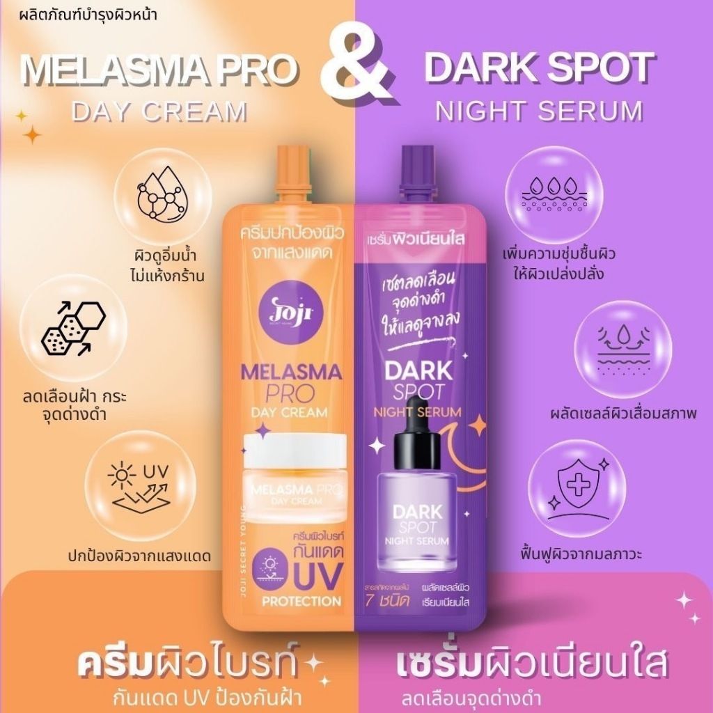Joji Sachet 2in 1 Melasma Pro Day Cream & Dark Spot Night Serum (1 box = 6 sachets)