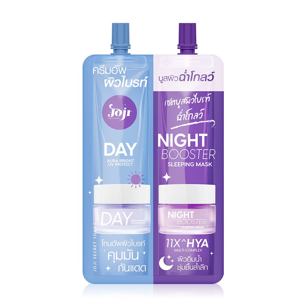 Joji Sachet 2in 1 Day Aura Bright UV Protect & Night Booster Sleeping Mask (1 box = 6 sachets)