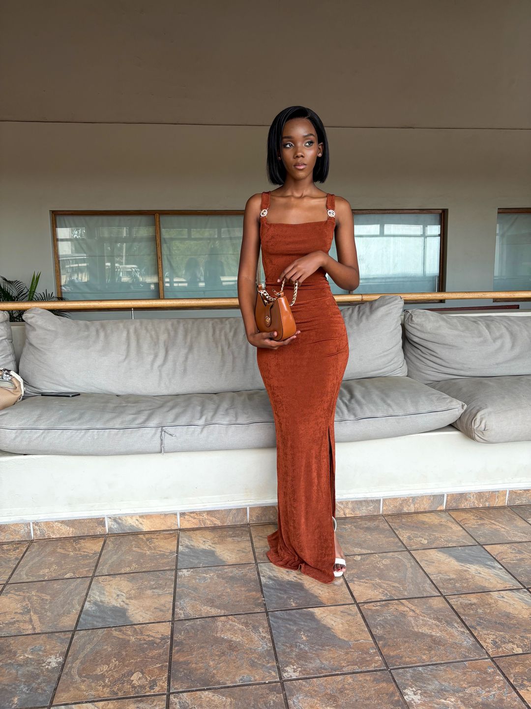 Terracotta slit bodycon