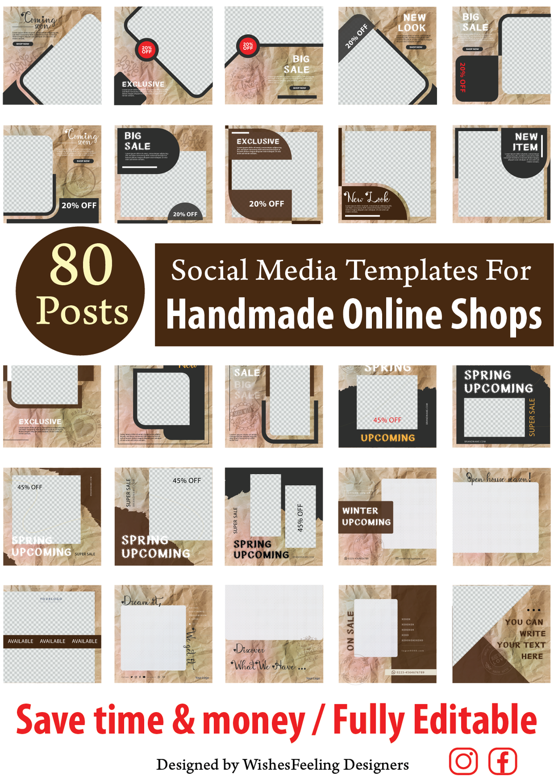 80 Instagram post template for handmade page store 