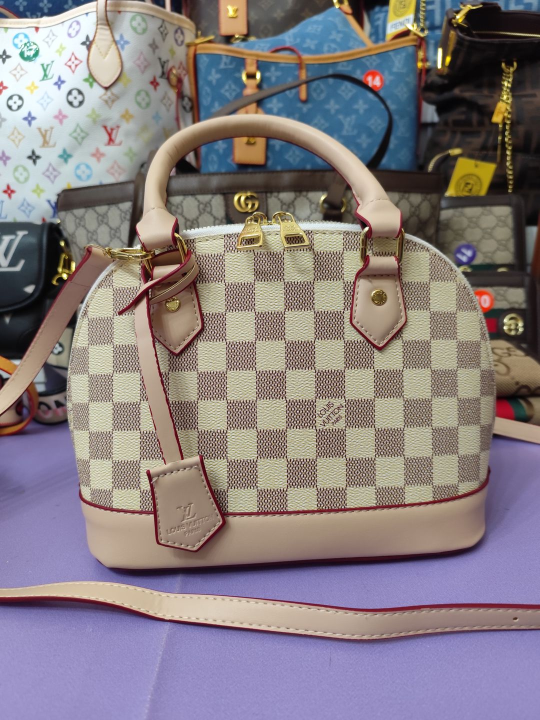 Bolsos LV, alma mediano, cuadritos blanco