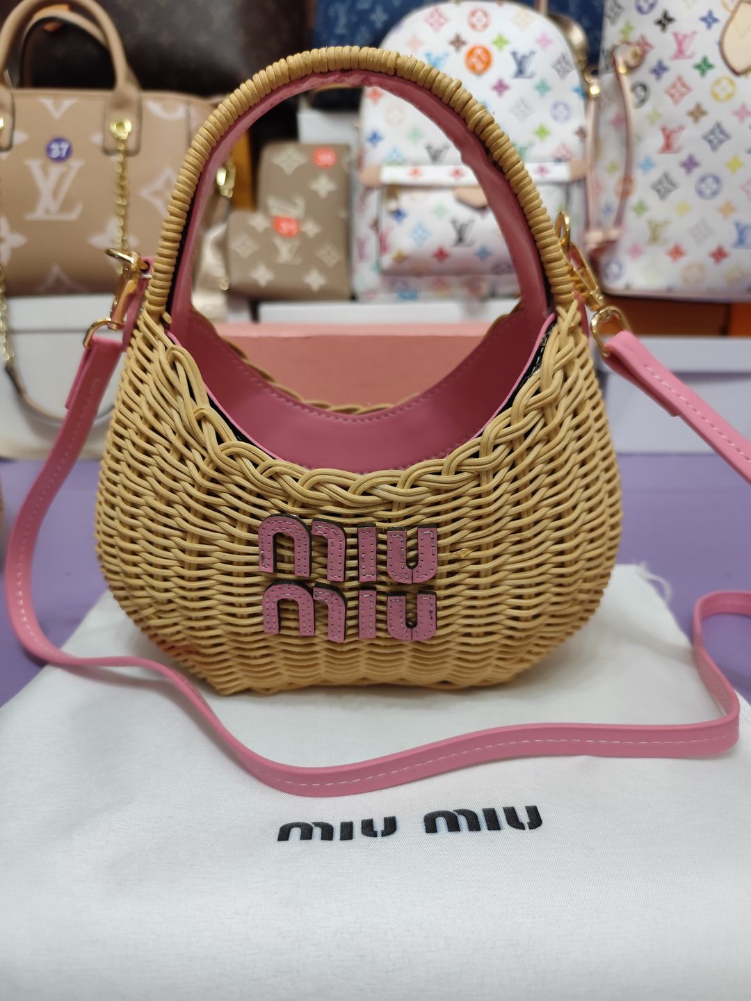 Bolsos MM, mimbre rosa, calidad superior 