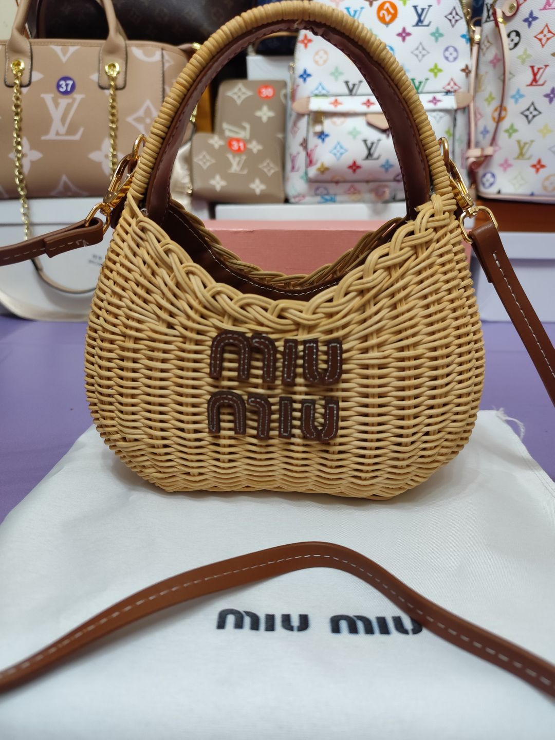 Bolsos MM, mimbre marrón, calidad superior 