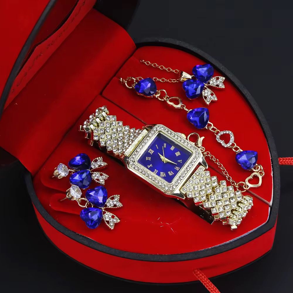 Luxury Watch for Woman Square Dial Ladies Diamond Wrist Watch Jewelry Set Box Gifts for Women
