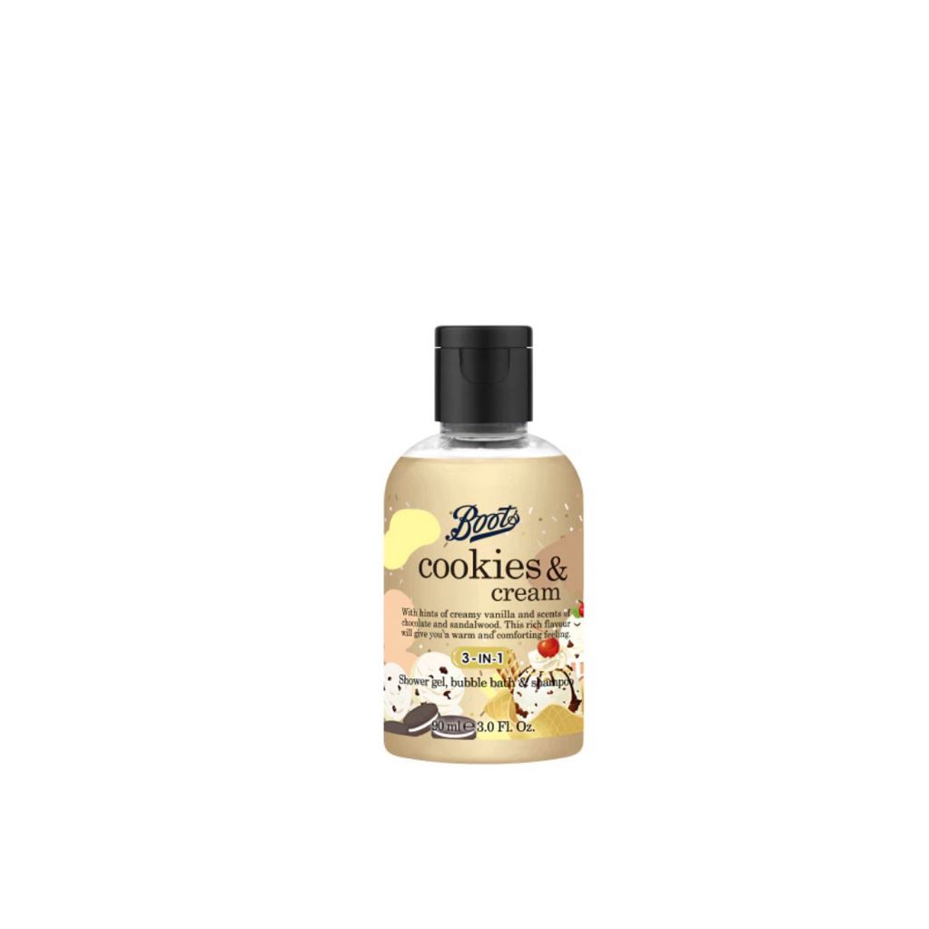 Boots Cookie & Cream Shower Gel, Bubble Bath & Shampoo 90ml