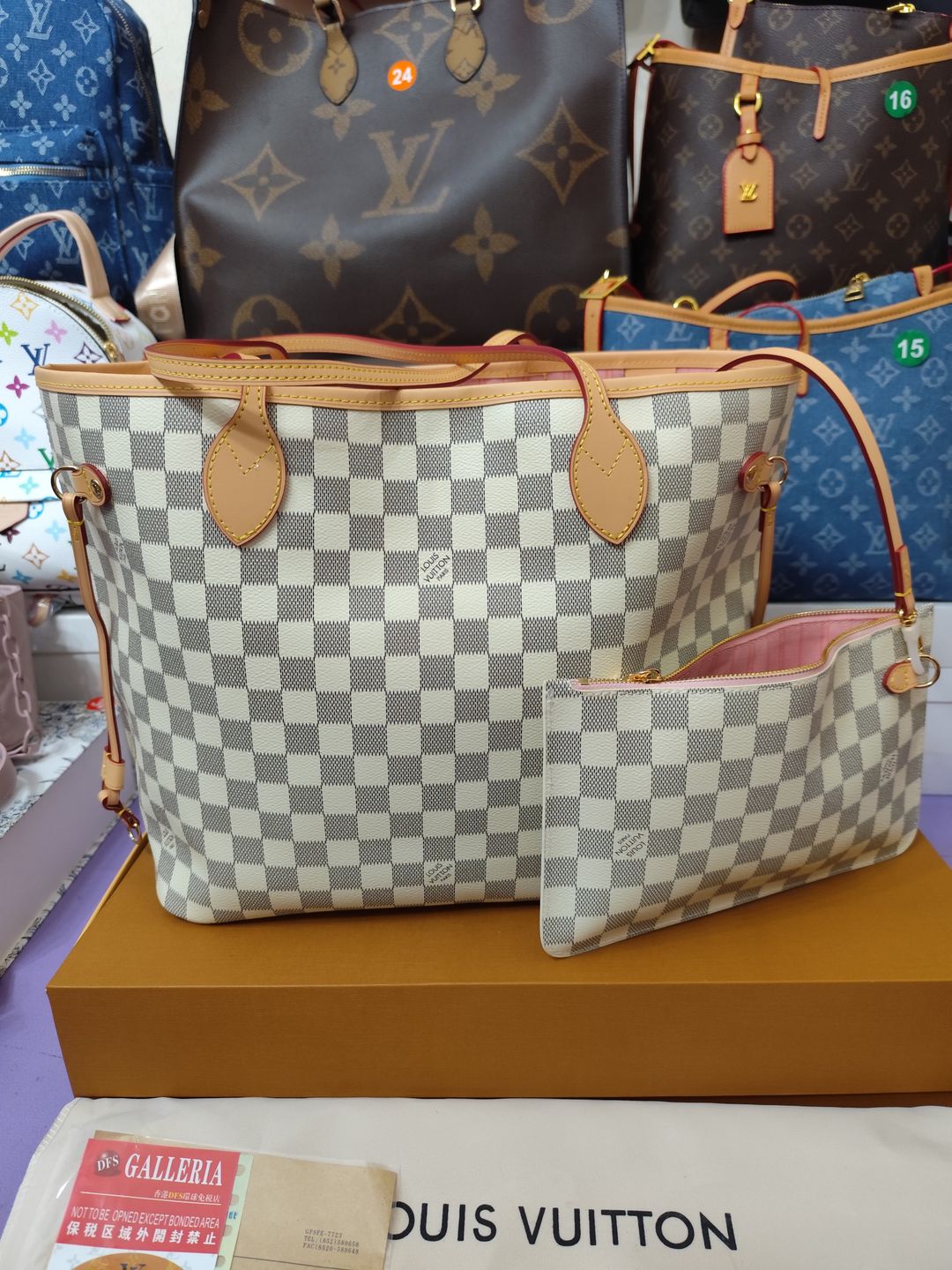 Bolsos LV, neverfull cuadritos blanco, alta calidad