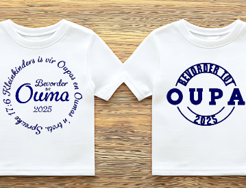 Bevorder tot Ouma & Oupa 2025 T-hemp Stel