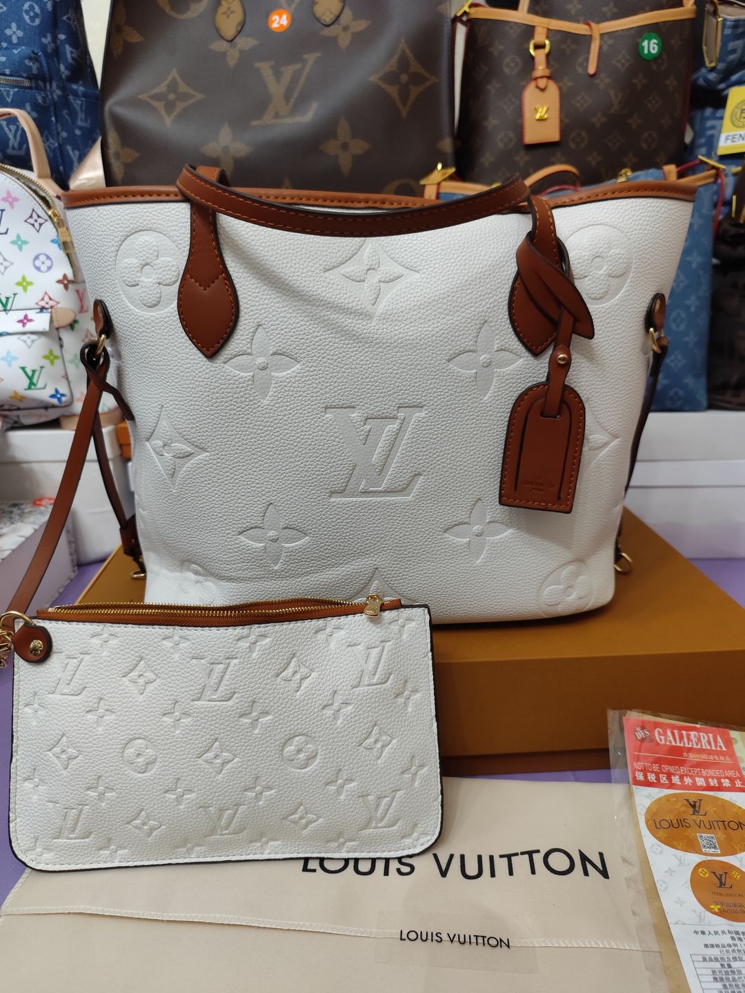 Bolsos LV, neverfull blanco/marrón, alta calidad 