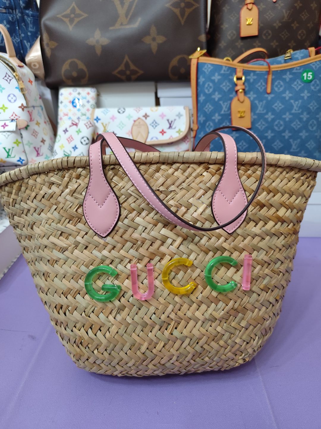 Bolsos GG, mimbre asas  rosas