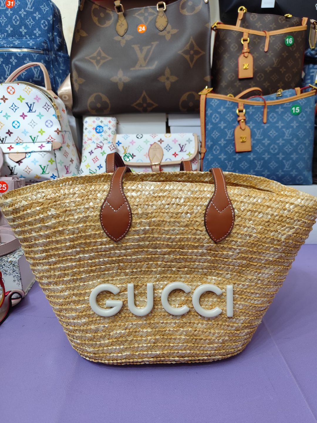 Bolsos GG, mimbre asas marron