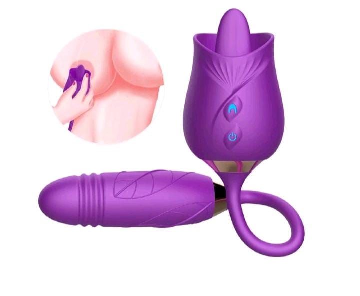 Rose Toy Vibrator Thrusting G Spot Dildo Clitoral Stimulator Anal Plug Oral Tongue Teasing Sex Toys
