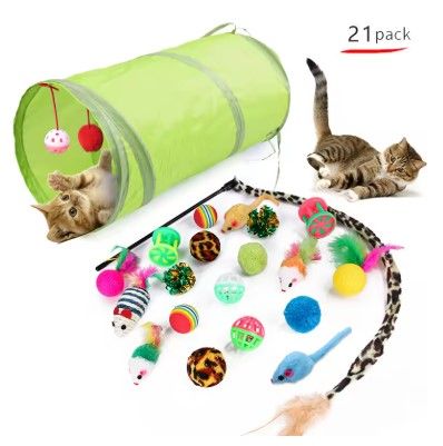 SET DE JUGUETES CON TUNEL PARA GATICOS