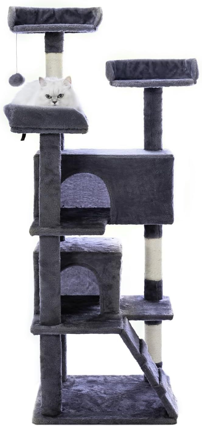 TORRE CENTRO DE ACTIVIDADES PARA GATOS DE 56" CON 2 MUEBLES CONDOMINIO