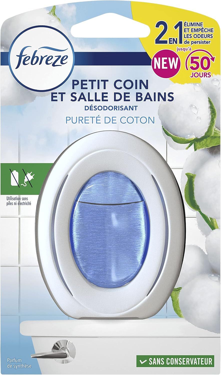 Febreze Désodorisant Petit Coin Pureté de Coton Éliminateur d'Odeurs Fraîcheur Durable
