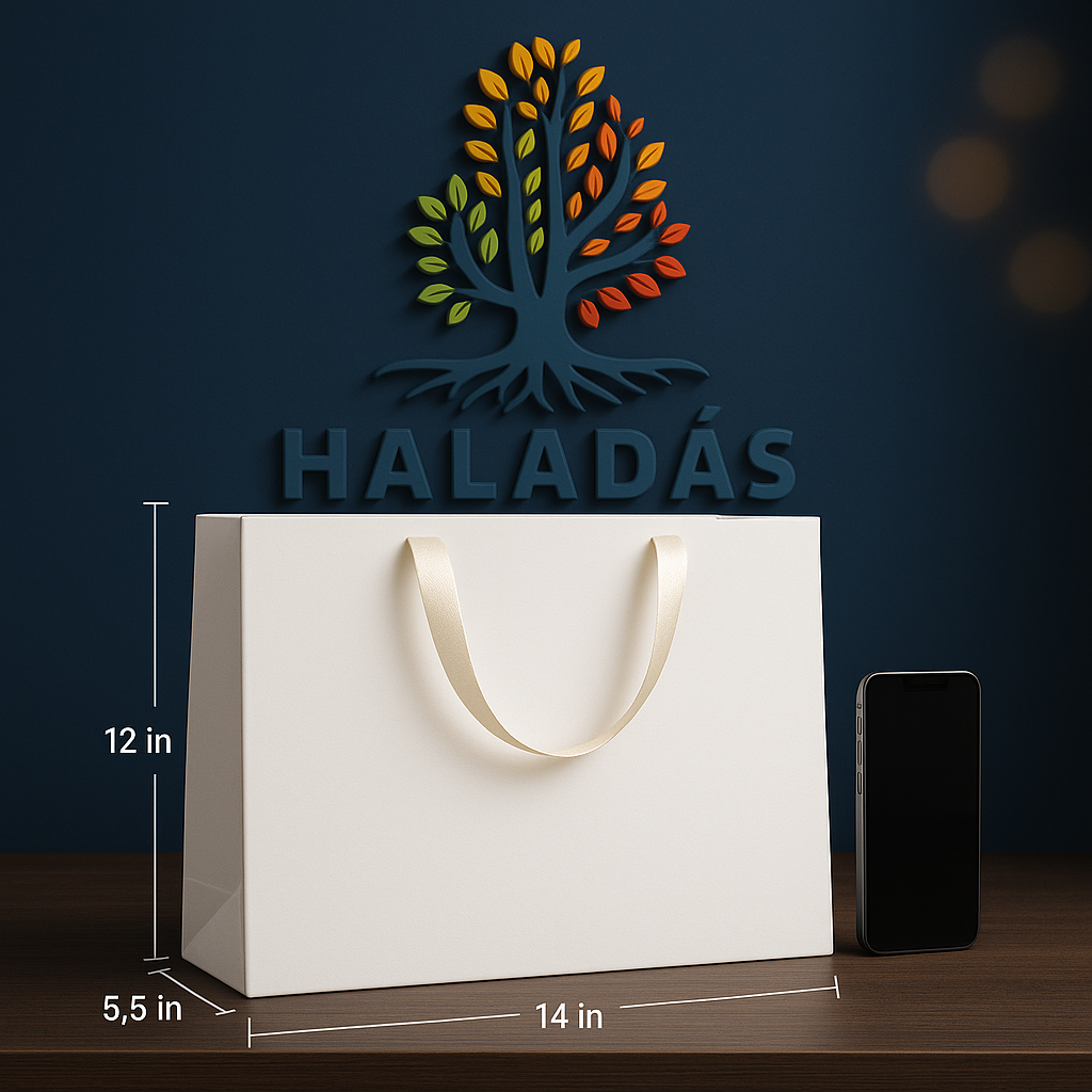 Bolsa blanca de papel calibre 135gr tamaño 14"x5.25"x12".