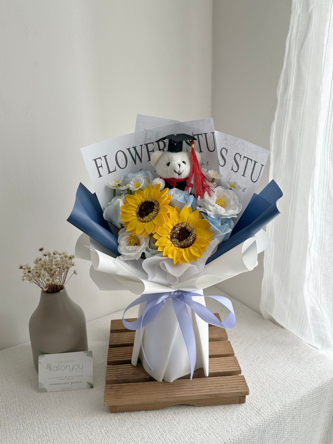 Graduation Bear Mixed Soap Flower Bouquet