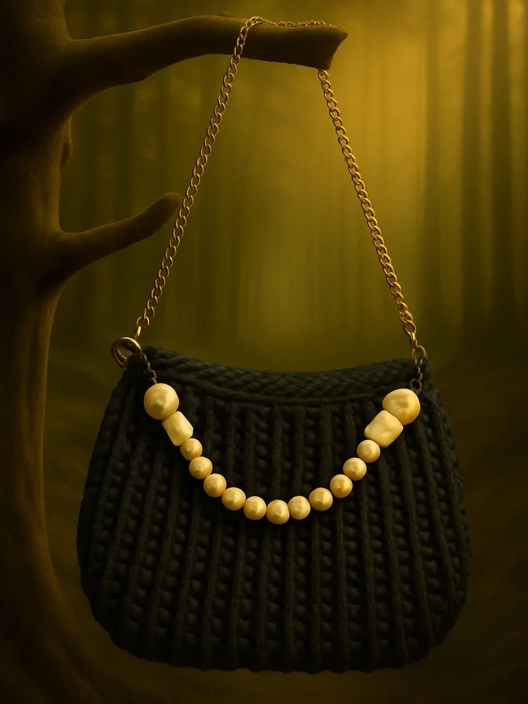 Midnight Pearl Macramé Bag