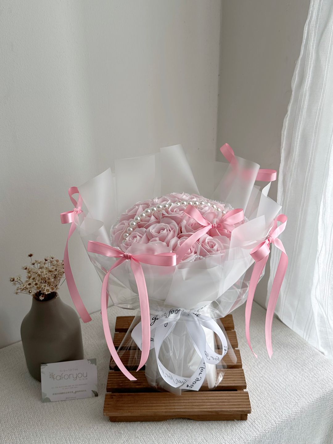 19 stalk Soap Rose Ribbon Bouquet