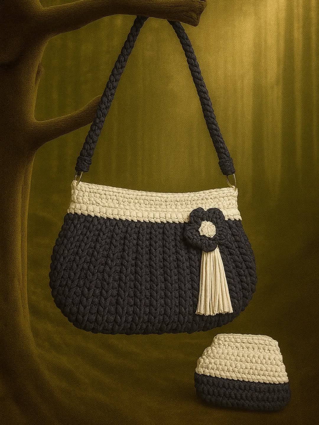 Night Daisy Macramé Bag