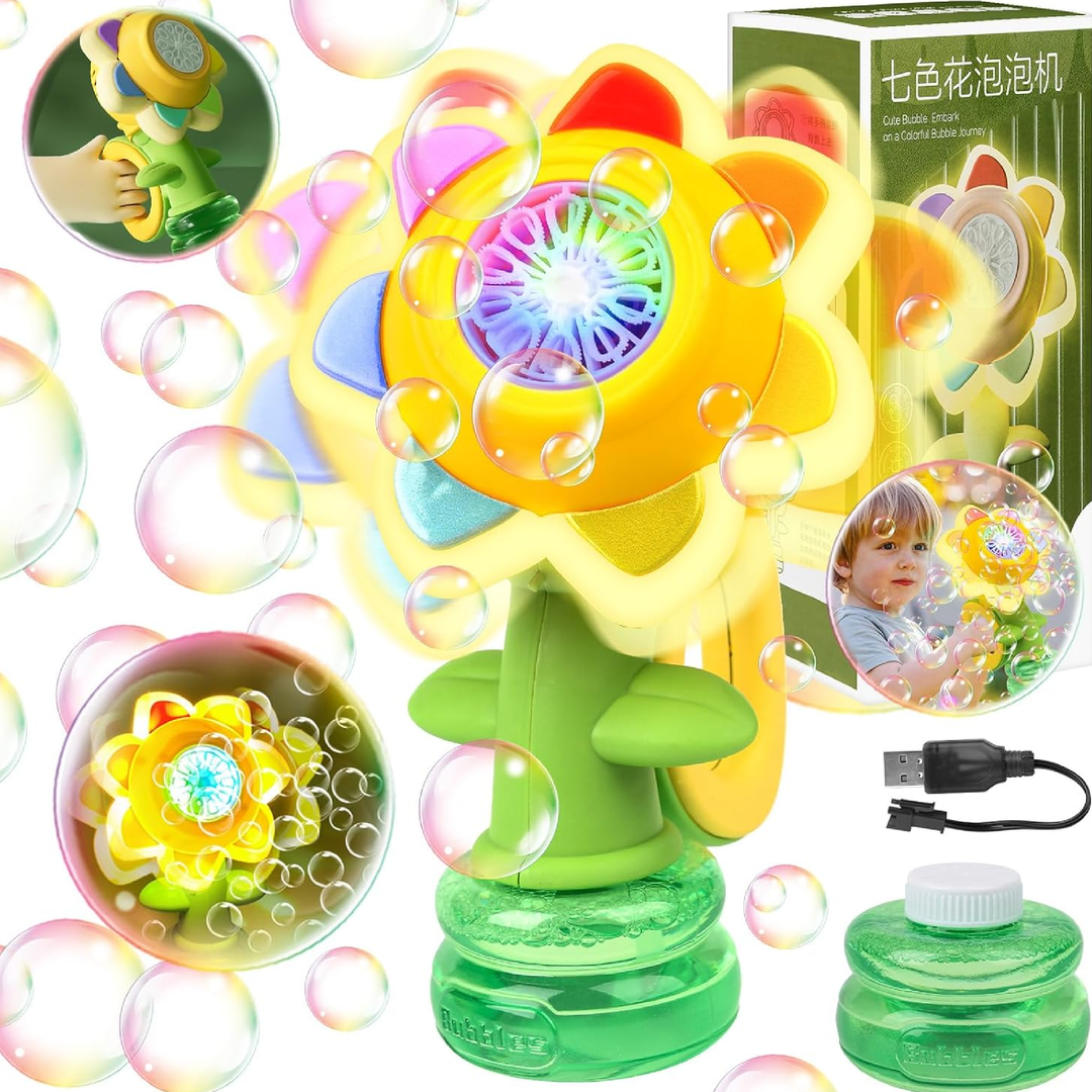 Yizemay Flower Bubble Stick, Flower Bubble Machine with Lights, Bubble Machine
