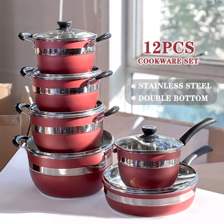 Modern 12 piece stainless cooking set 