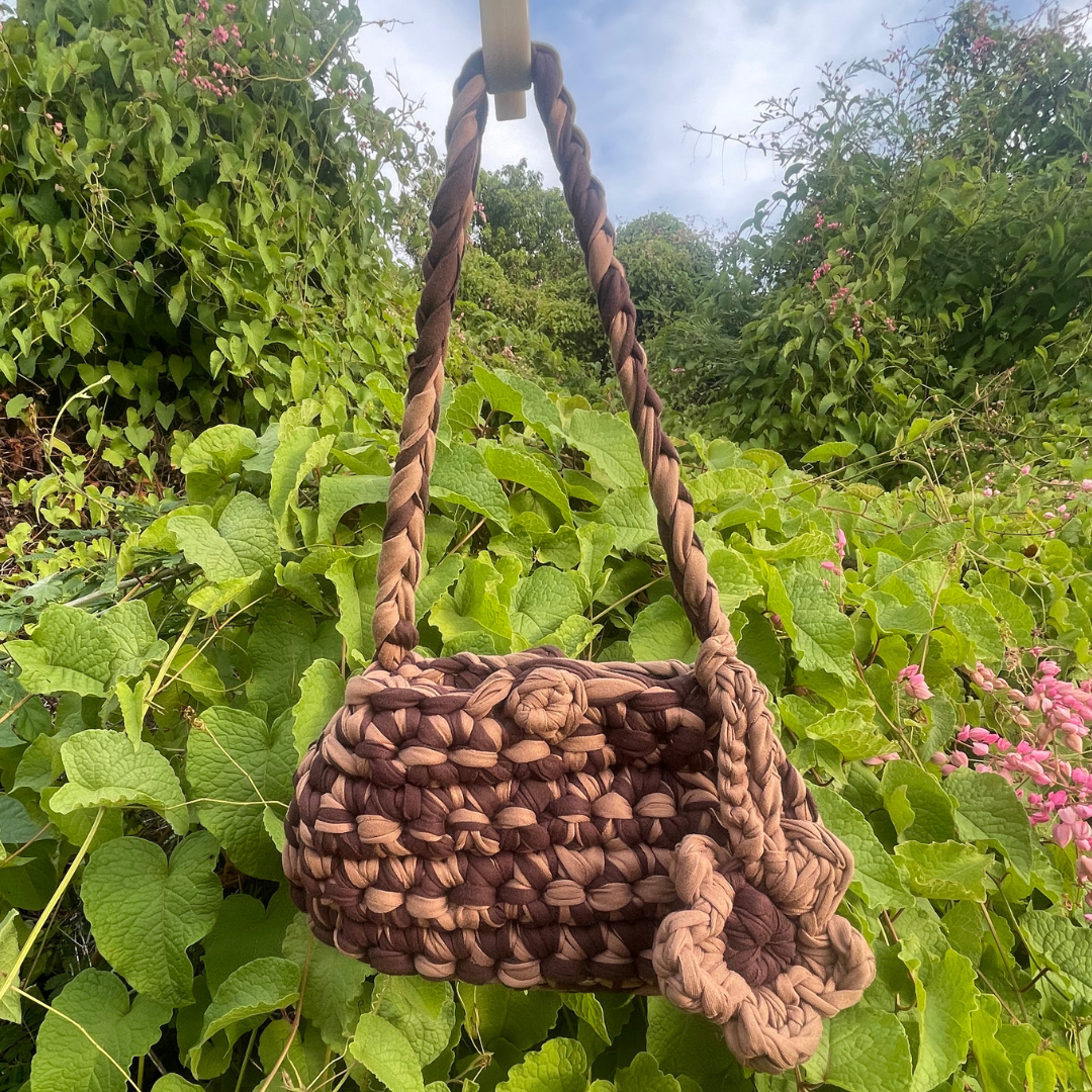 Two Toned Mini Wristlet Bag with Flower Charm