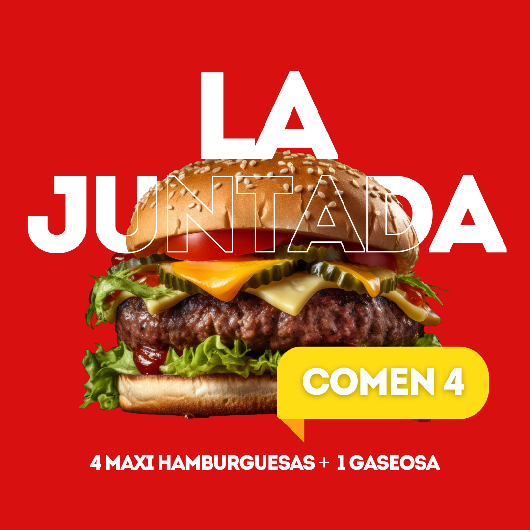 4 HAMBURGUESAS PARRILLERAS CON PAN Y BEBIDA