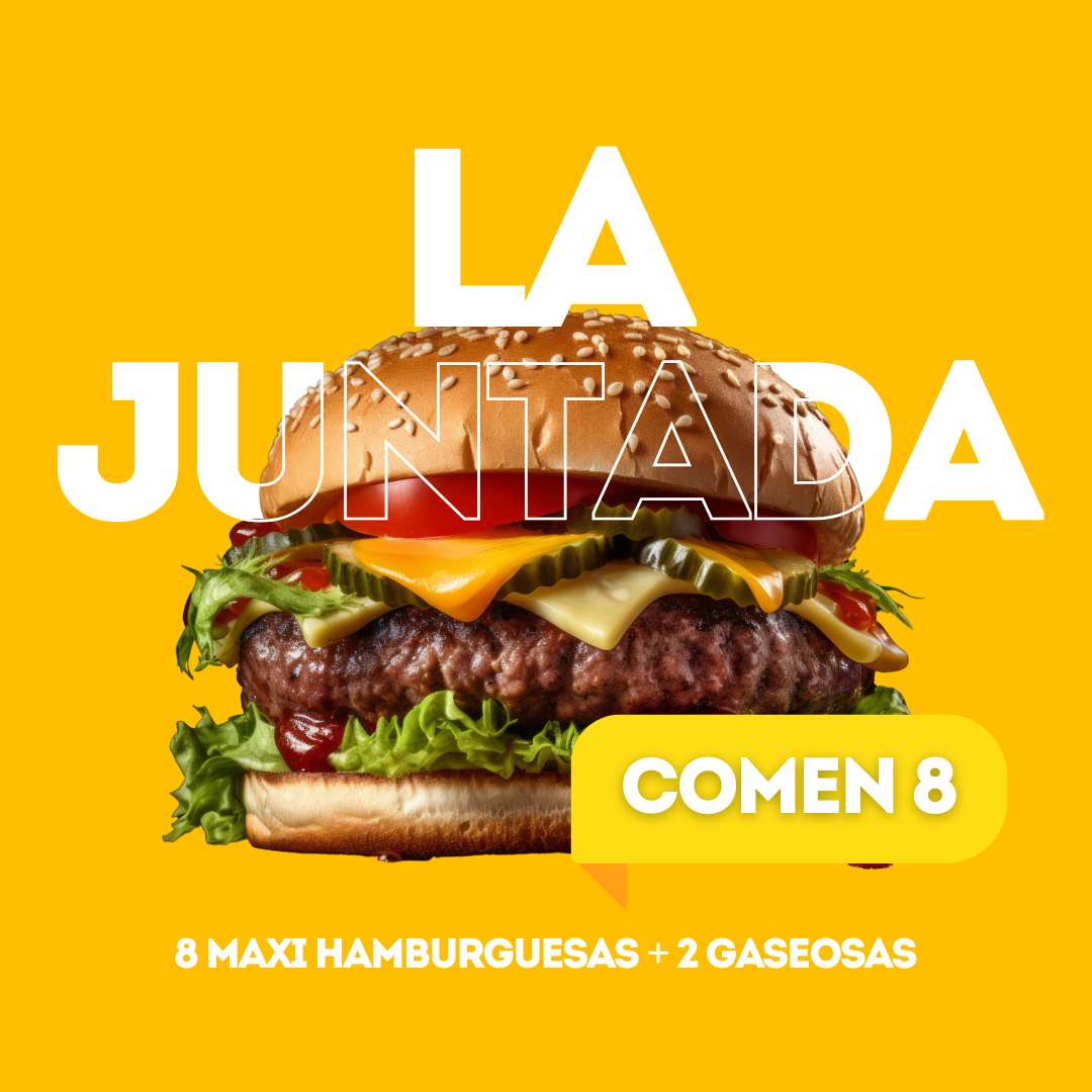 8 HAMBURGUESAS PARRILLERAS CON PAN Y BEBIDA