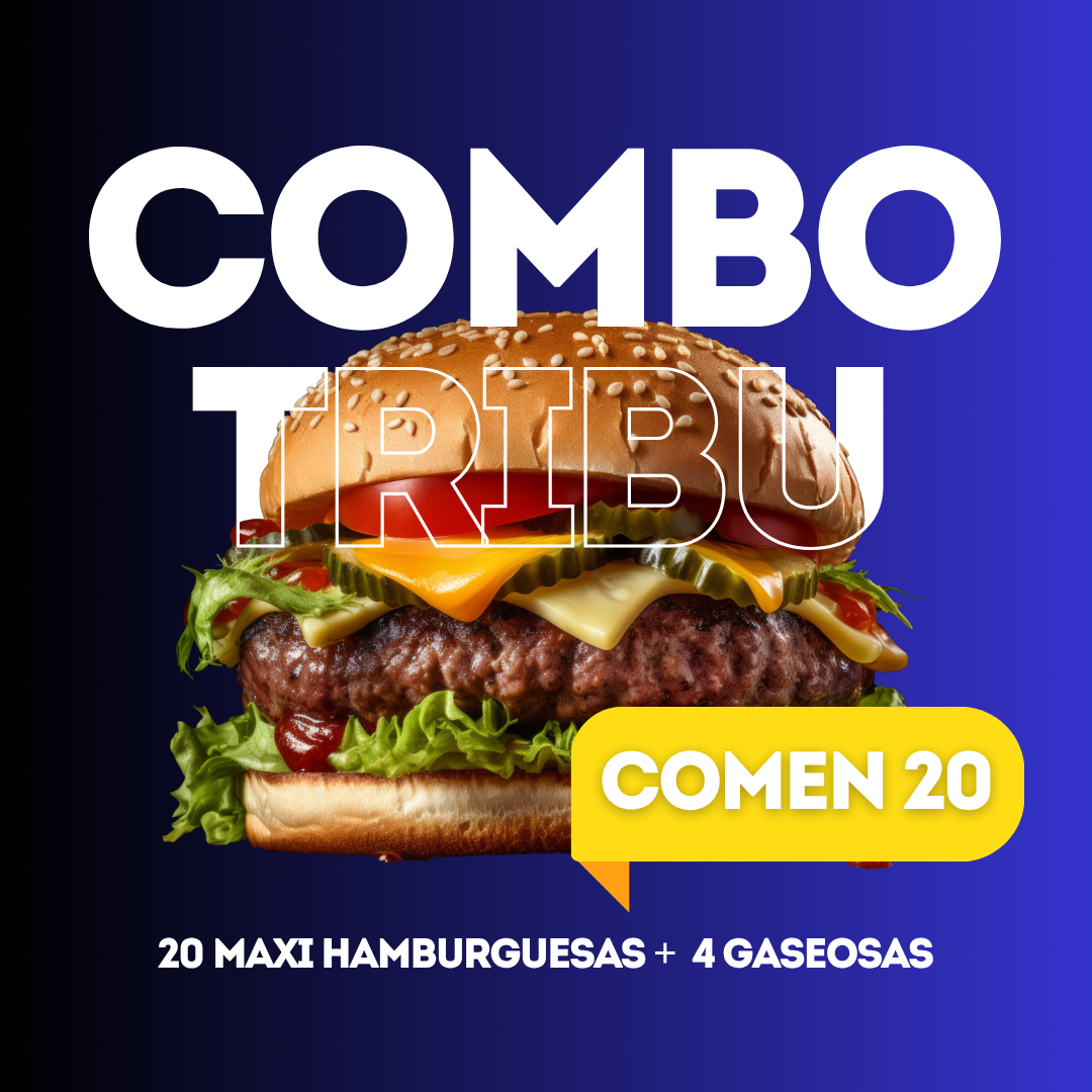 20 HAMBURGUESAS PARRILLERAS CON PAN Y BEBIDA