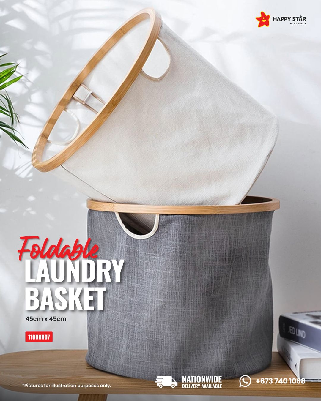 Foldable Bamboo Laundry Basket (Round)