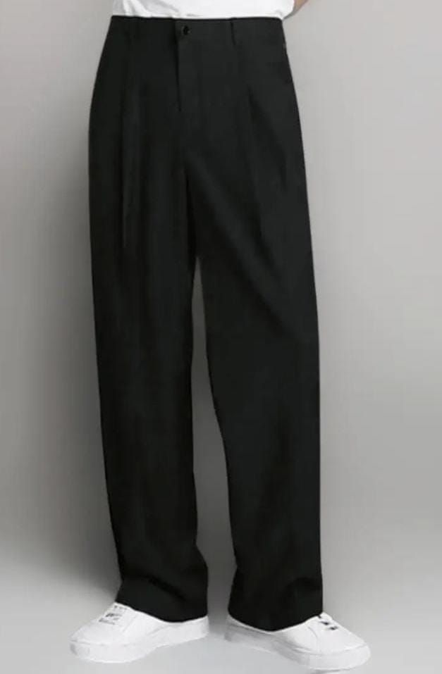 Aahwan Men's Regular Fit Mid Rise Solid Pleated Baggy Korean Trousers