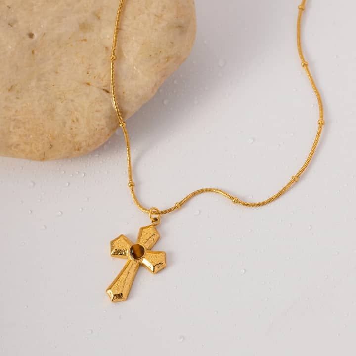 Collier en acier inoxydable, pendentif en oeil de tigre