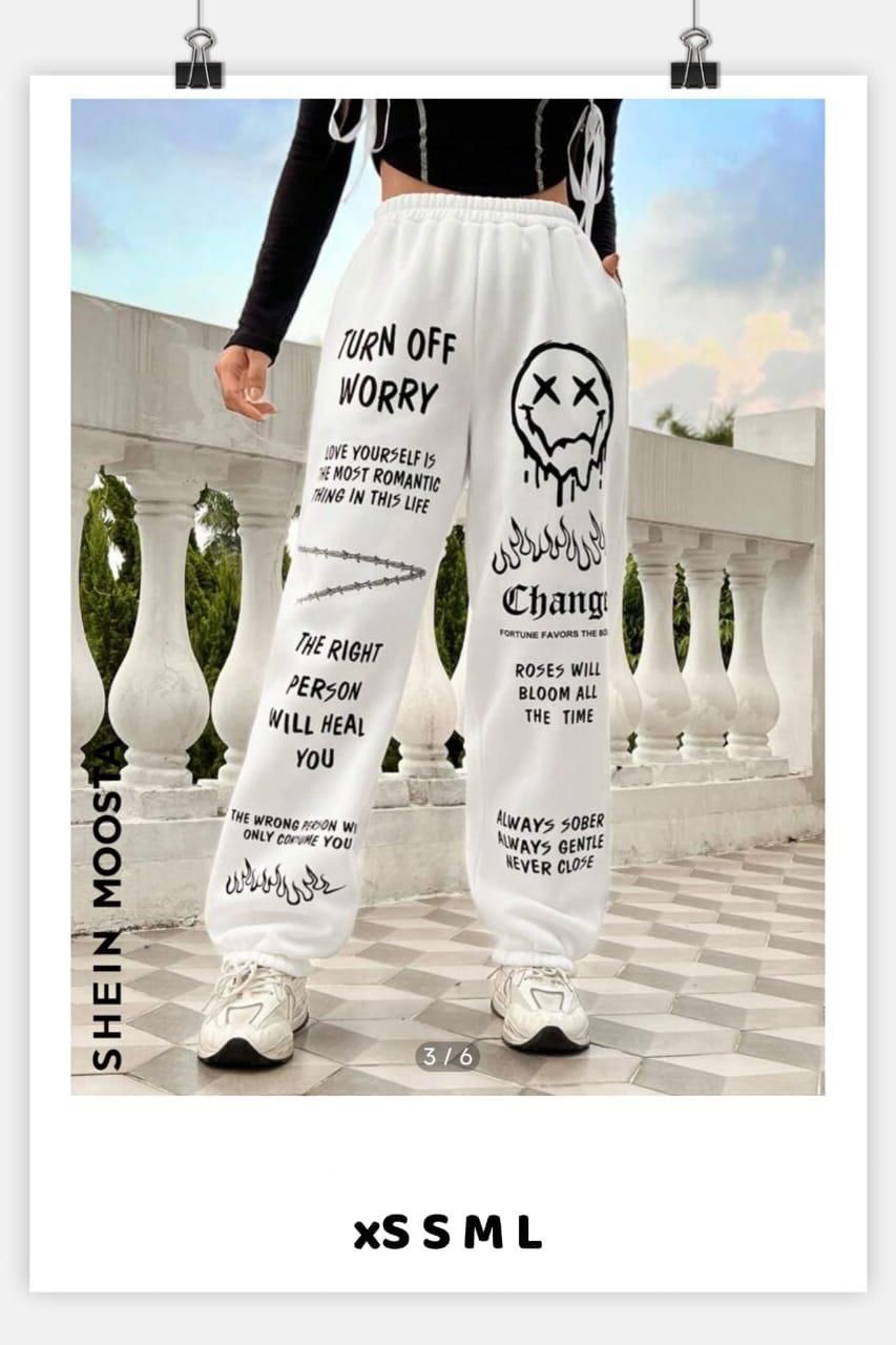 White graphic pants