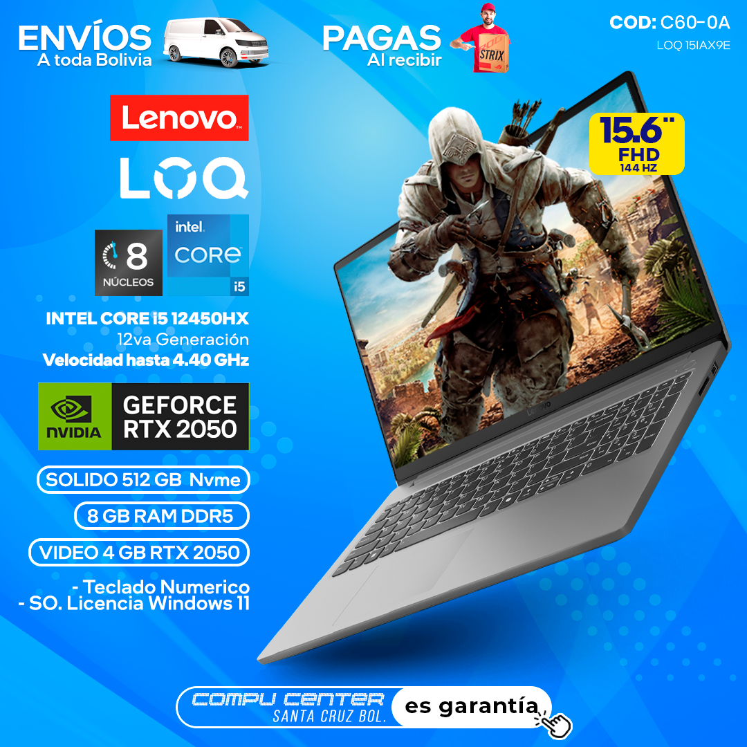 LENOVO LOQ 15 15IAX9E / CORE i5 12Va Generación / RTX 2050 4 GB