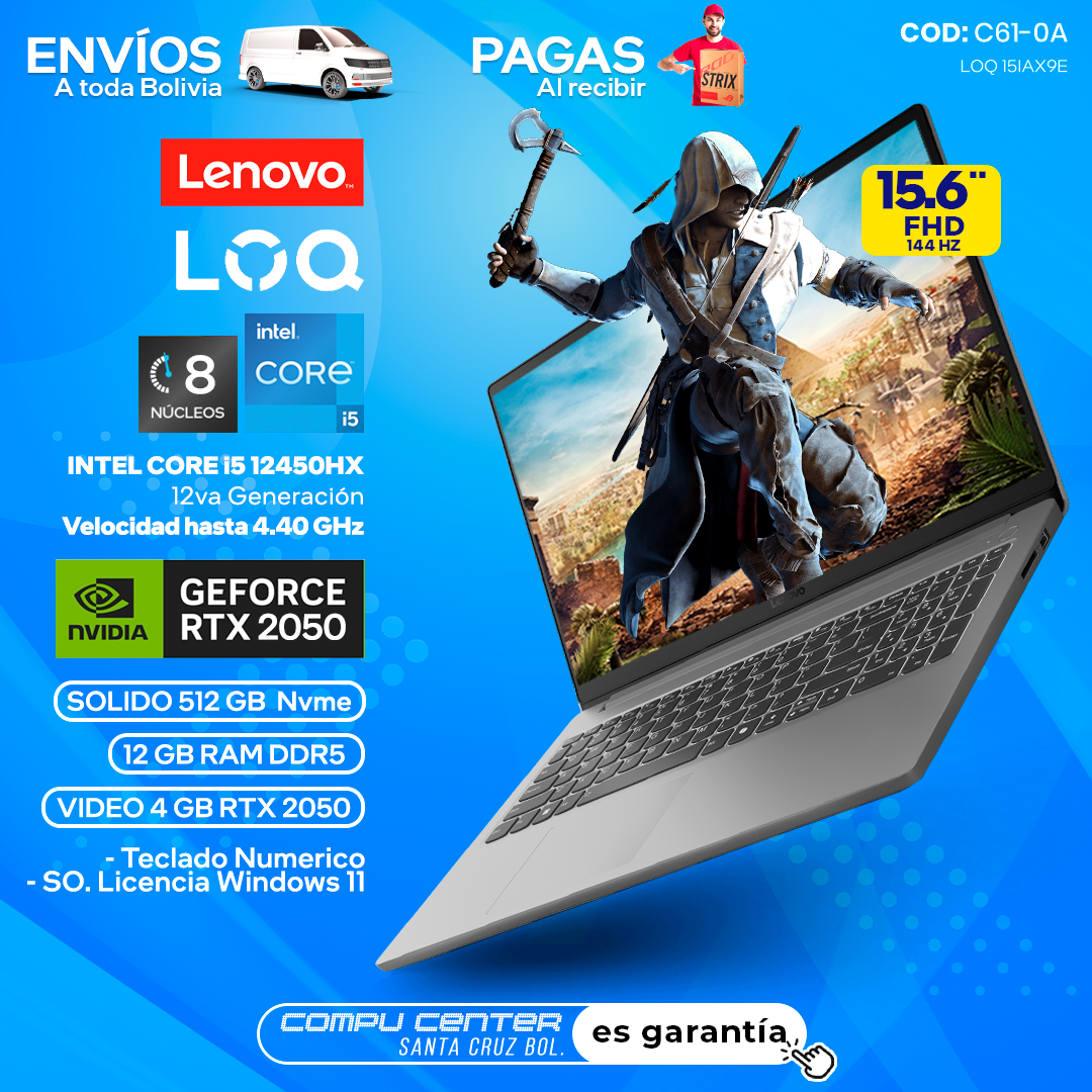 LENOVO LOQ 15 15IAX9E / CORE i5 12Va Generación / RTX 2050 4 GB