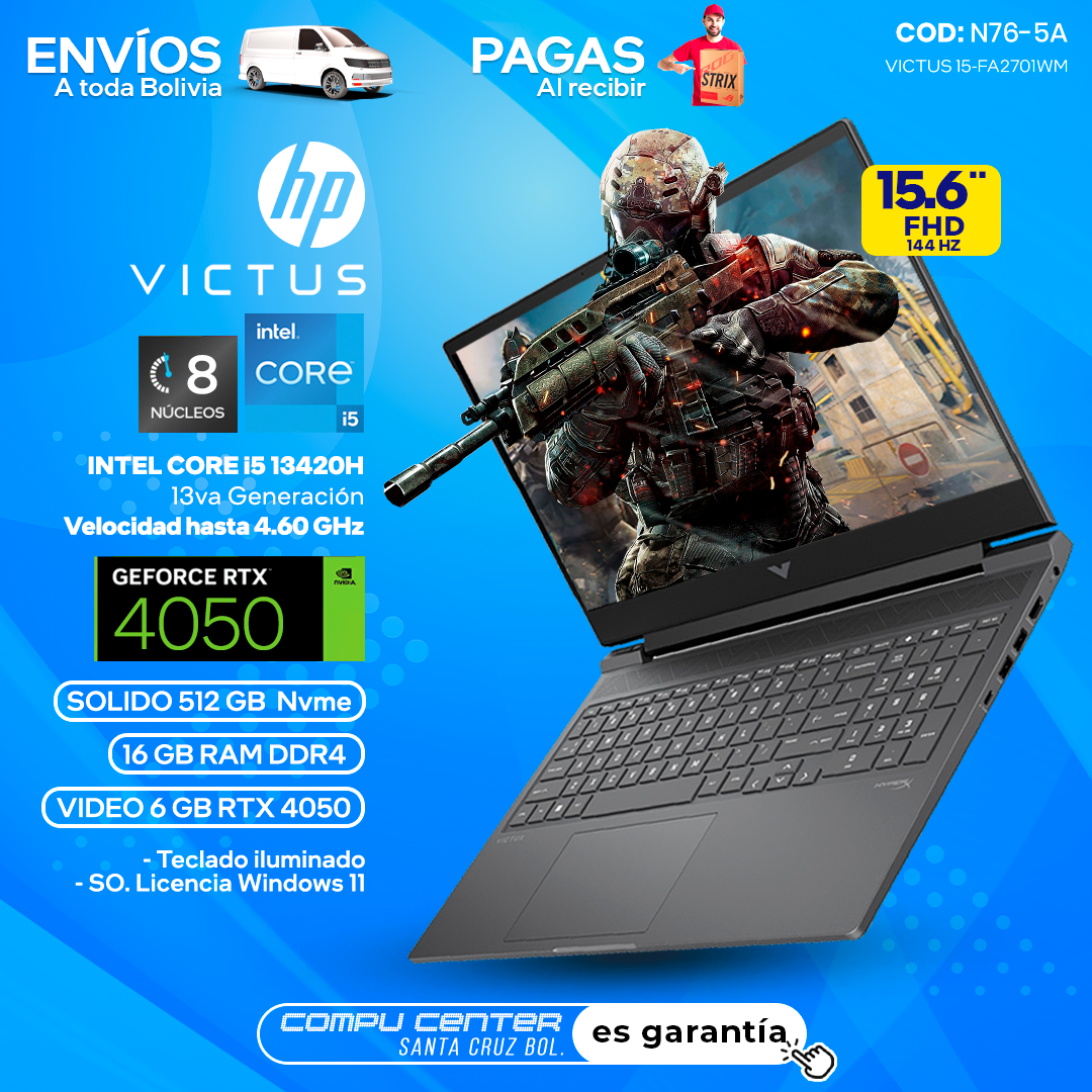 HP VICTUS 15 FA2701WM / CORE i5 13Va Generación / RTX 4050 6 GB