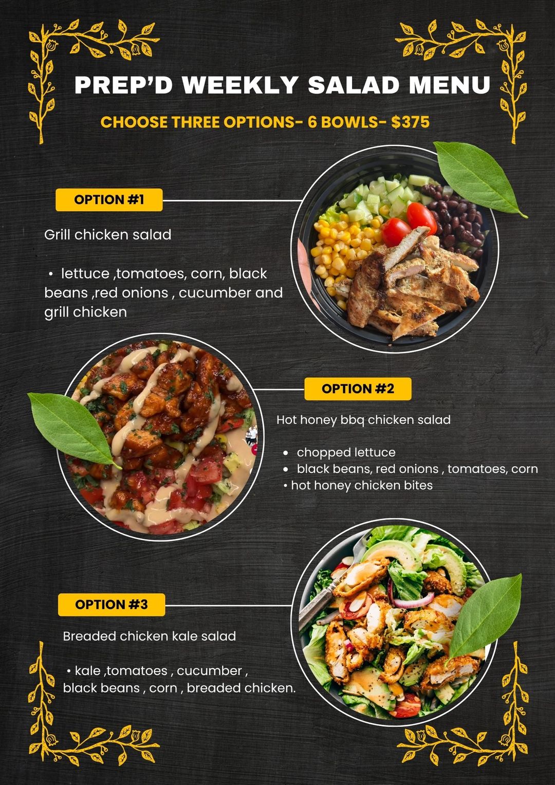 Salad options (6 bowls)