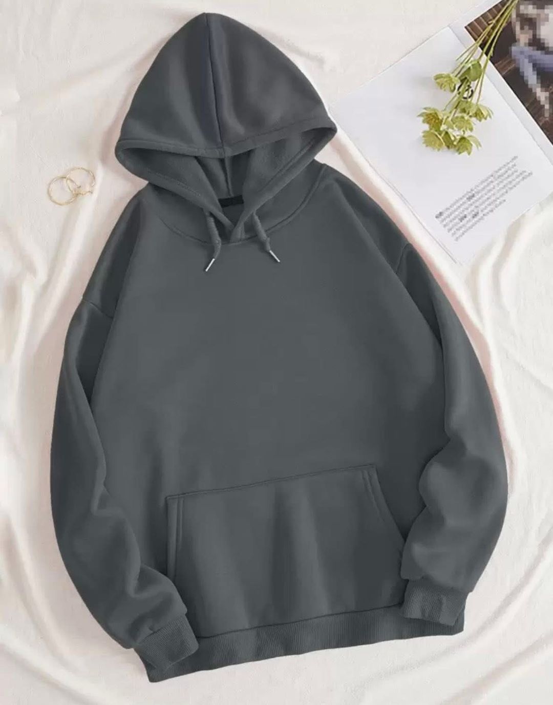 Sculpture & Letter graphic dark gray drawstring hoodie
