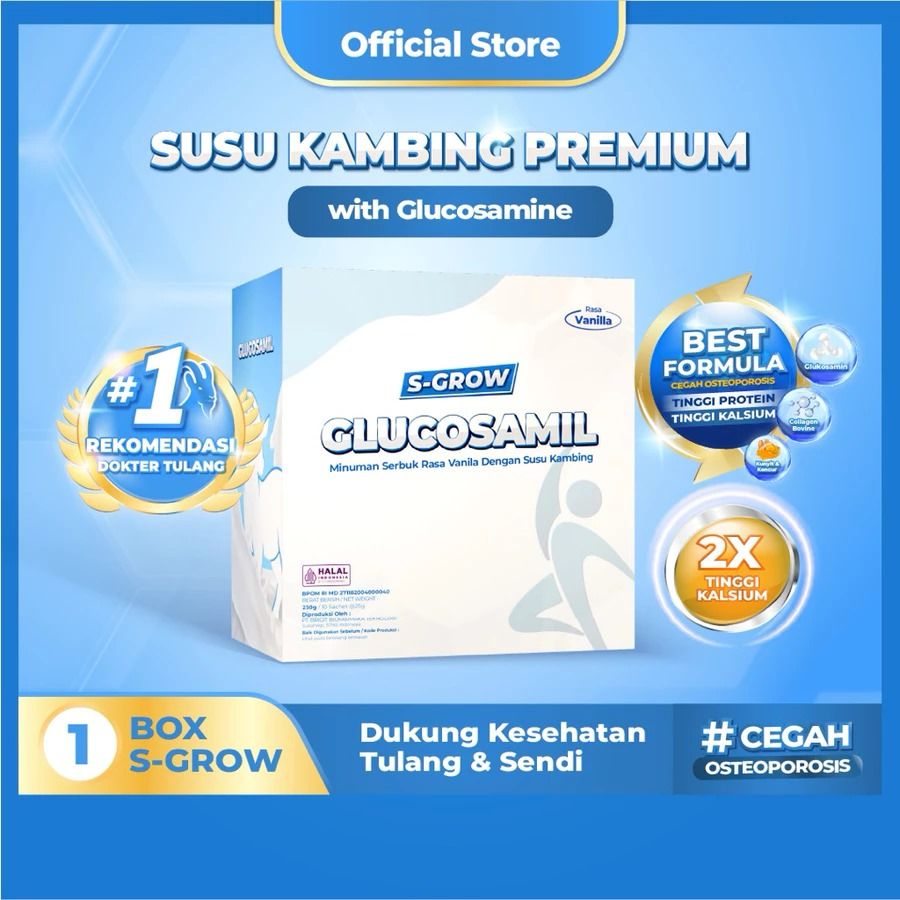 S-GROW GLUCOSAMIL - Susu Bubuk Dewasa Vanila [Untuk Tulang & Sendi]