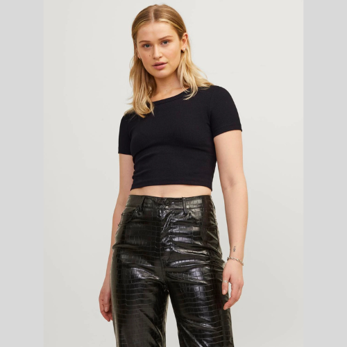 ALTA LIVION Women’s Luxury Plain Premium Cotton Short Sleeve Crop Top - Black