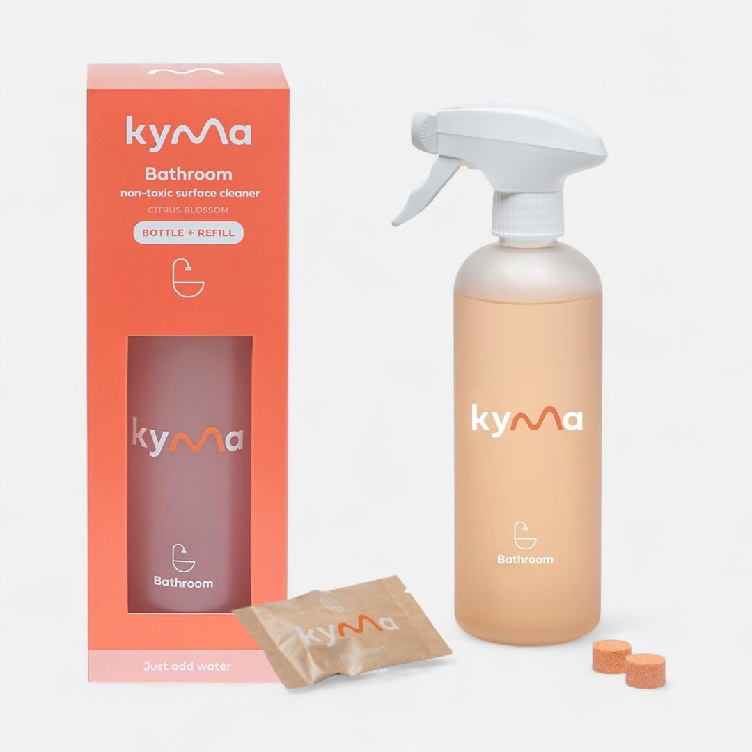 Kyma Peach Bathroom Cleaner 500ml (Single Bottle Box 1pc + Refill, 115g)