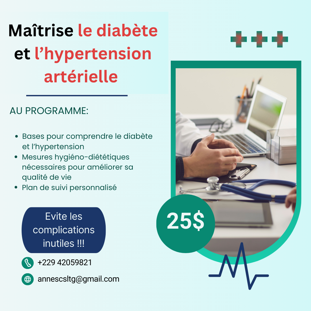 Maîtrisez l'Hypertension artérielle et le diabète (Formation individuelle sur meet)