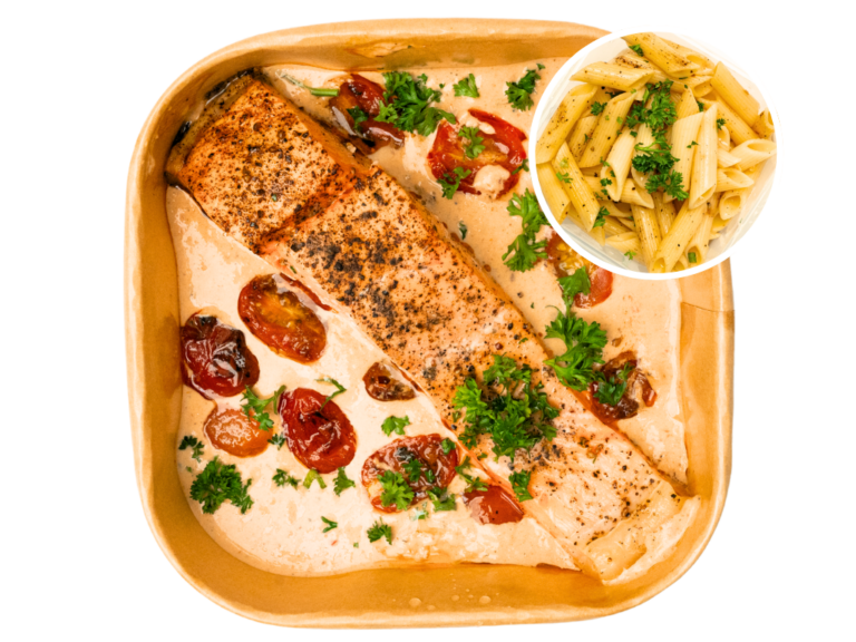 Sundried Tomatoes & Garlic Tuscan Salmon with Garlic Penne